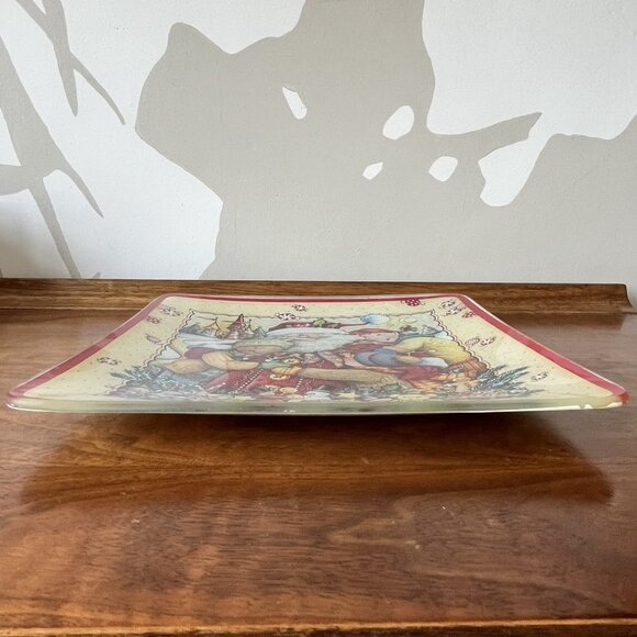 Signed Mary Engelbreit Mark Roberts Christmas Glass Santa Plate Platter 2014 - Picture 5 of 16